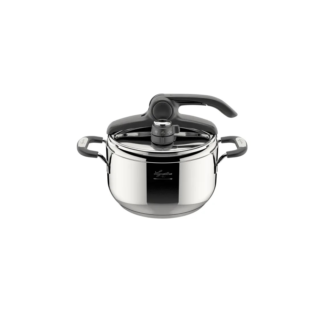 Lagostina Briosa LagoeasyUp Pentola a Pressione in Acciaio Inox 18/10 con Apertura Facile, Fondo Lagofusion, Valvola a Due Pressioni, Capacità 5L, Compatibile con Induzione e Gas