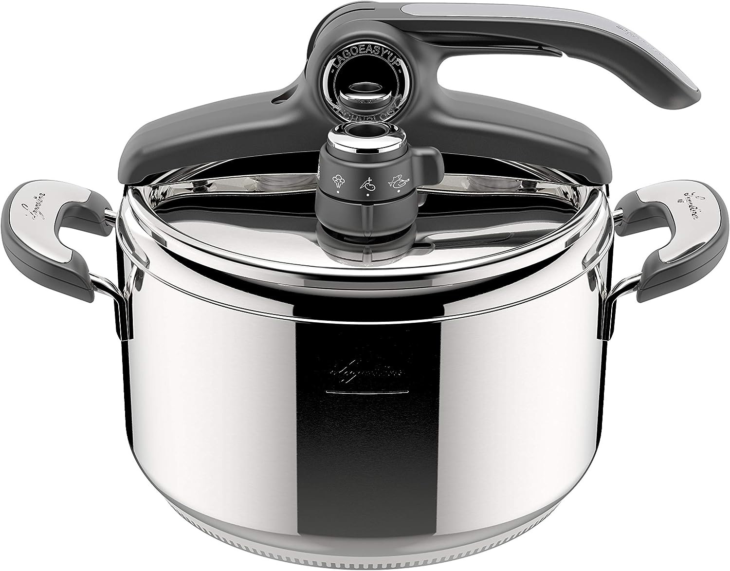 Lagostina Novia Vitamin Lagoeasy'UP Pentola a Pressione 5 L in Acciaio Inox 18/10 Ø 22 cm - Compatibile Induzione e Gas, Coperchio con Apertura Facilitata, Inclusi Cestello, Ecodose e Ricettario