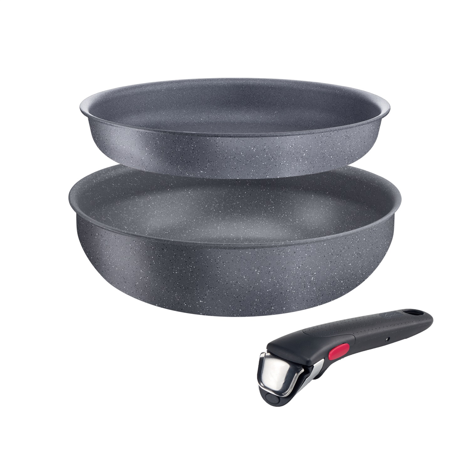 Lagostina Ingenio Mineralis Green - Set di 3 Padelle Antiaderenti in Alluminio Riciclato con Manico Amovibile