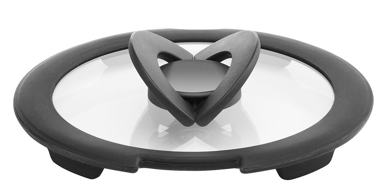 Lagostina Ingenio Coperchio in Vetro e Silicone Ø16 cm - Nero e Trasparente, Manicatura Pieghevole Salvaspazio