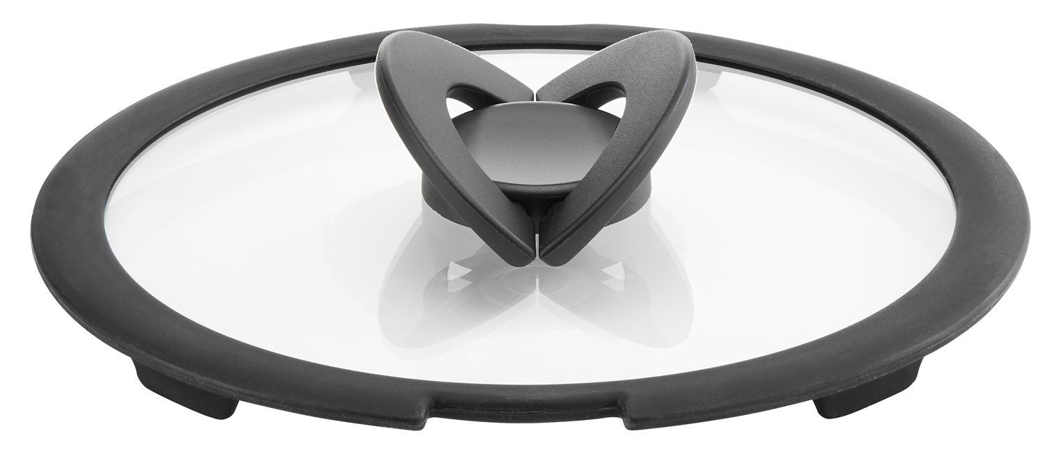 Lagostina Ingenio Coperchio in Vetro e Silicone Ø20 cm - Nero e Trasparente, Manico Amovibile, Impilabile