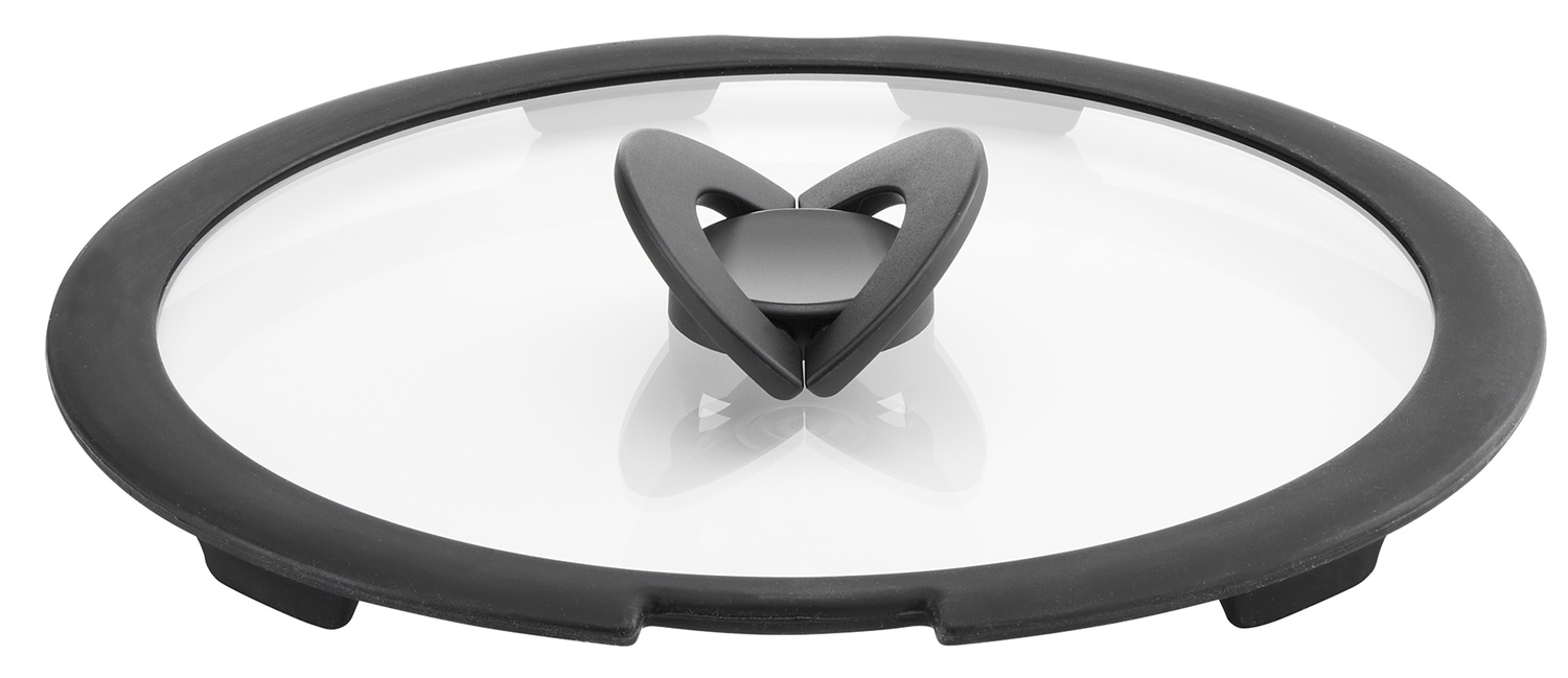 Lagostina Ingenio Coperchio in Vetro e Silicone, Ø24 cm, Nero e Trasparente, Manico Amovibile