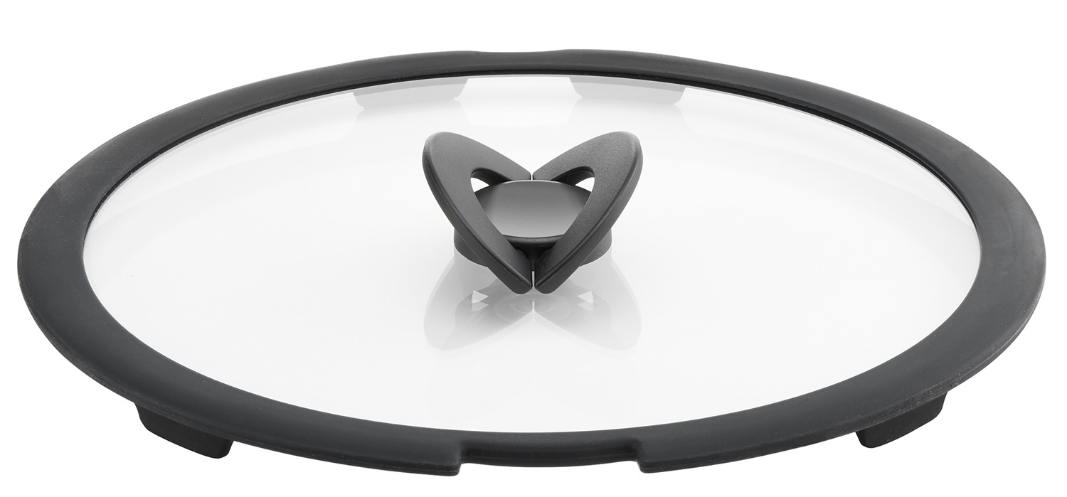 Lagostina Ingenio Coperchio in Vetro e Silicone, 28 cm - Nero e Trasparente, Manico Amovibile, Resistente fino a 10Kg