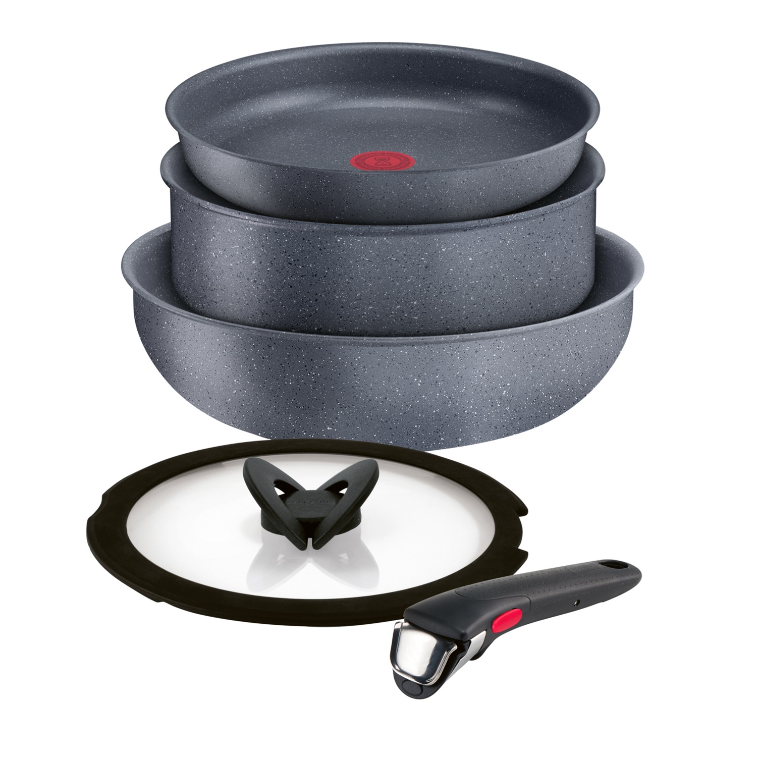 Lagostina Ingenio Mineralis Green Set Pentole Antiaderenti in Alluminio 100% Riciclato, 5 Pezzi con Manico Amovibile, Adatto all'Induzione