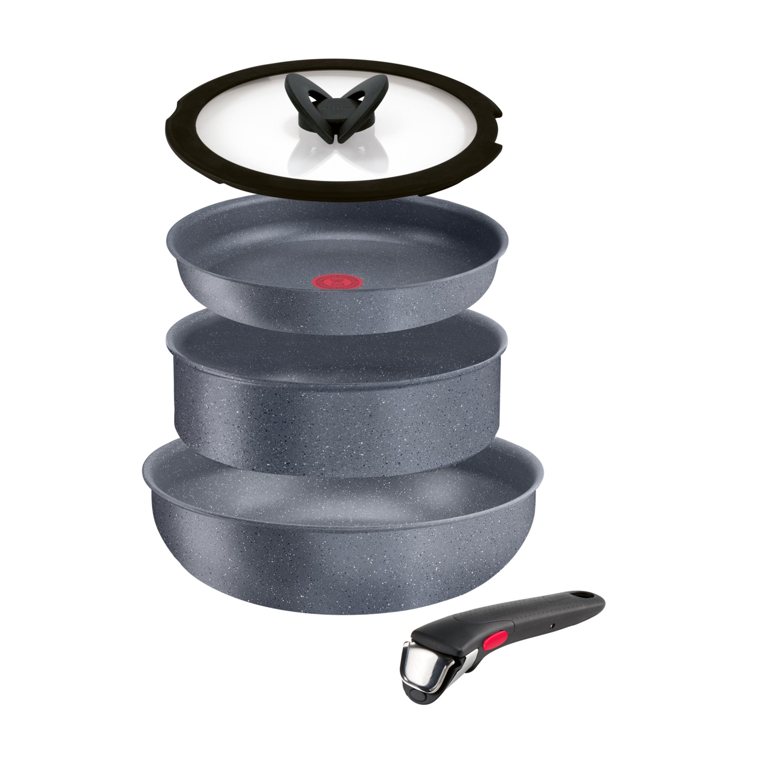 Lagostina Ingenio Mineralis Green Set Pentole Antiaderenti in Alluminio 100% Riciclato, 5 Pezzi con Manico Amovibile, Adatto all'Induzione