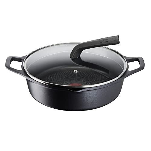 Lagostina Aroma Casseruola Bassa Ø28cm in Alluminio Pressofuso con Coperchio in Vetro, 2 Maniglie, Rivestimento Titanium, Compatibile con Induzione, Gas e Forno