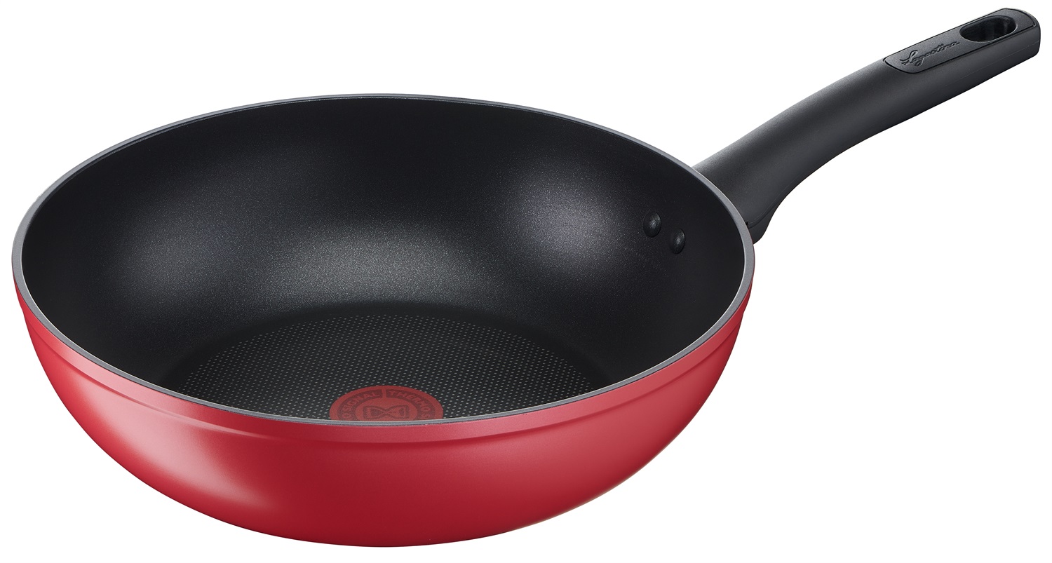 Lagostina Wok Antiaderente Ø 28 cm in Alluminio con Rivestimento Titanium Easy, Colore Rosso, Compatibile con Induzione, Gas e Forno
