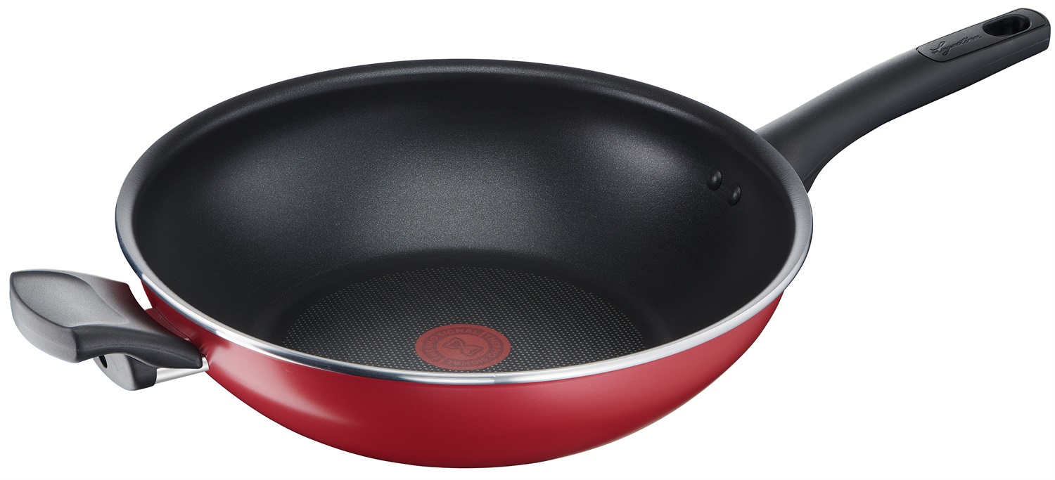 Lagostina Wok Antiaderente 30 cm - Alluminio, Rivestimento Titanium Easy, Colore Rosso, Compatibile con Induzione, Gas e Forno