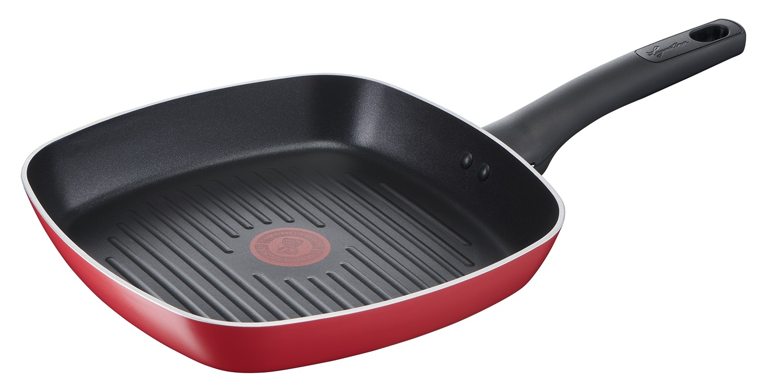 Lagostina Grill Antiaderente 26x26 cm - Bistecchiera in Alluminio con Rivestimento Titanium Easy, Manico Ergonomico e Indicatore Cottura Thermo-Signal