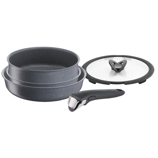 Lagostina Ingenio Mineralis Set di Pentole e Padelle Antiaderenti 5 Pezzi con Manico Amovibile, Adatto per Induzione, Gas e Ceramica