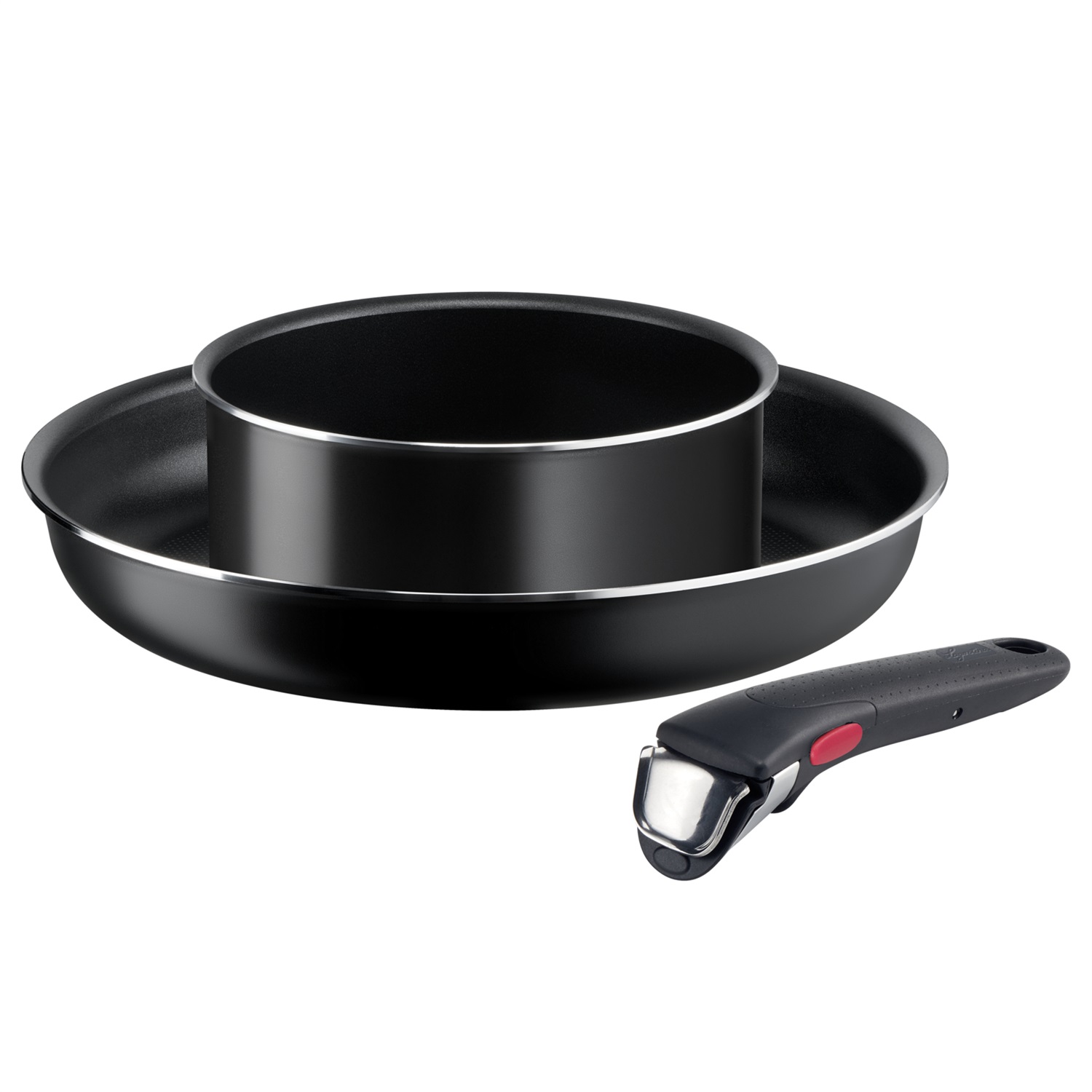 Lagostina Ingenio Easy Start Set di Pentole 3 Pezzi - Padella 26 cm, Casseruola 16 cm, Manico Removibile, Antiaderente in Alluminio e Titanio, Nero, con Tecnologia Thermosignal