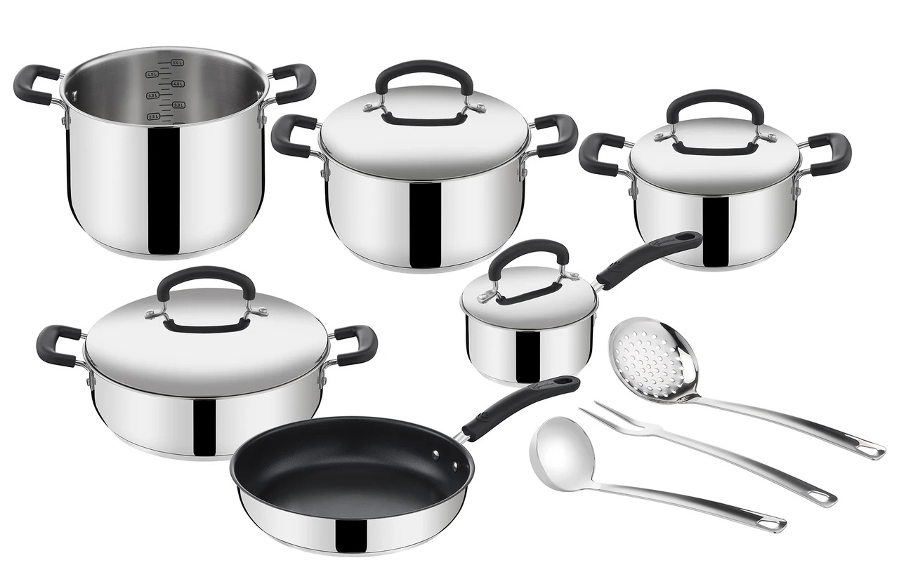 Lagostina Pratica Set di Pentole Induzione in Acciaio Inox 18/10 - 13 Pezzi con 4 Casseruole, Pentola, Padella Antiaderente e Accessori