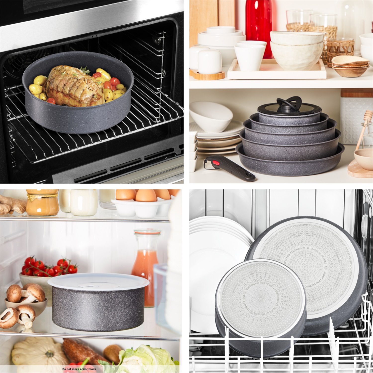 Lagostina Ingenio Mineralis Green Casseruola Fonda Ø 16 cm - Alluminio 100% Riciclato, Antiaderente Grigio Marmorizzato, Manico Amovibile, Compatibile con Gas, Forno e Induzione