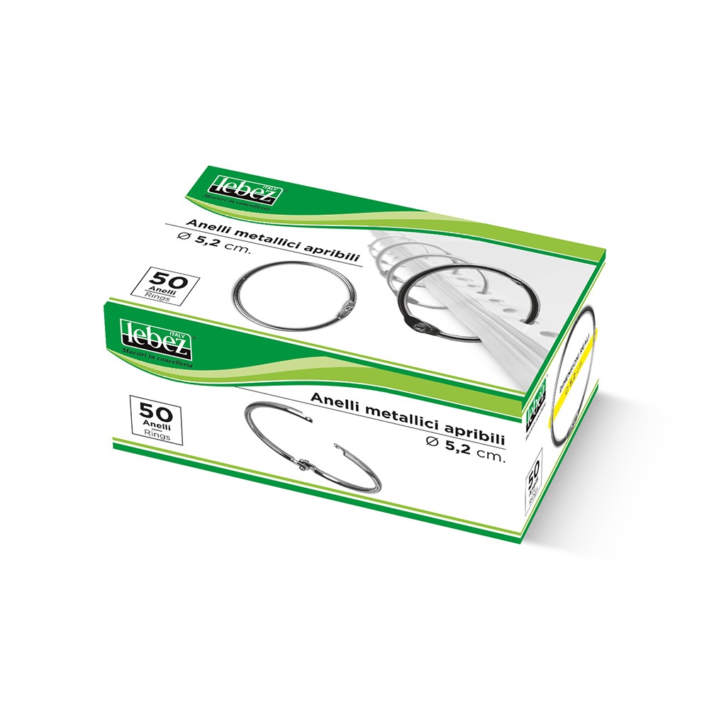 Lebez Anelli Metallici - 5,2 cm - Confezione da 50 Pezzi - Per Rilegatura