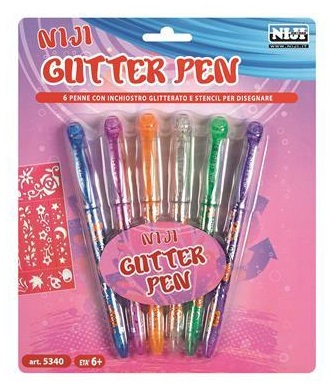 Lebez - Niji Penna Gel Glitter con Inchiostro Profumato e Stencil, Blister da 6 Colori Assortiti