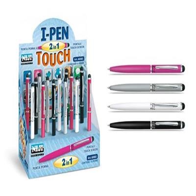 Niji 60083 Penna a Sfera Mini Multifunzione 2 in 1 con Puntale Touch - 15 Pezzi in Colori Assortiti
