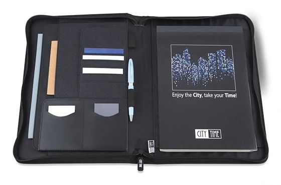 Lebez Portablocco City TIME A4 Grigio Scuro - Tessuto con Chiusura a Zip e Scomparti