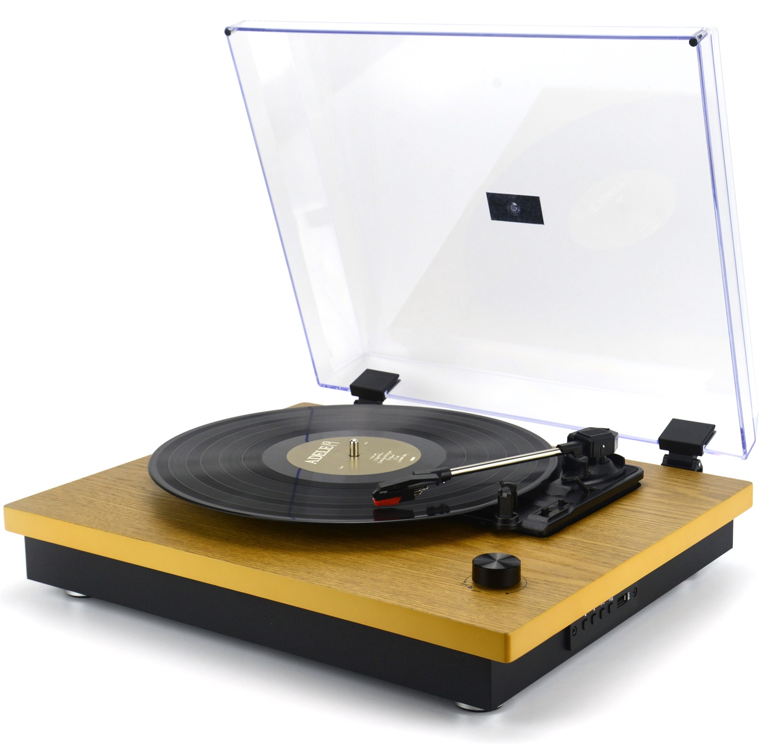 Majestic TT 53 - Giradischi Vintage in Legno, 33/45/78 Giri/min, Bluetooth, Ingresso USB, Altoparlanti Incorporati, Potenza 4W, Colore Nero/Giallo