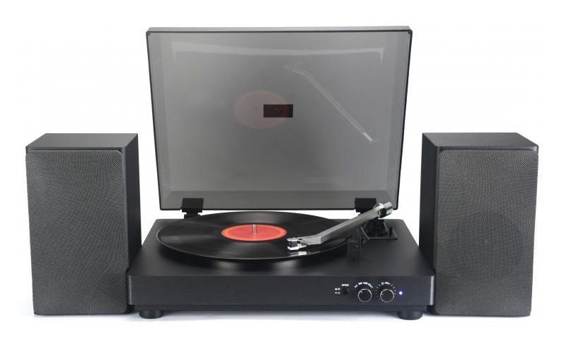 Majestic TT 64 - Giradischi 33/45 giri con Altoparlanti Stereo Esterni da 30W, Wireless Audio e Porta USB, Nero