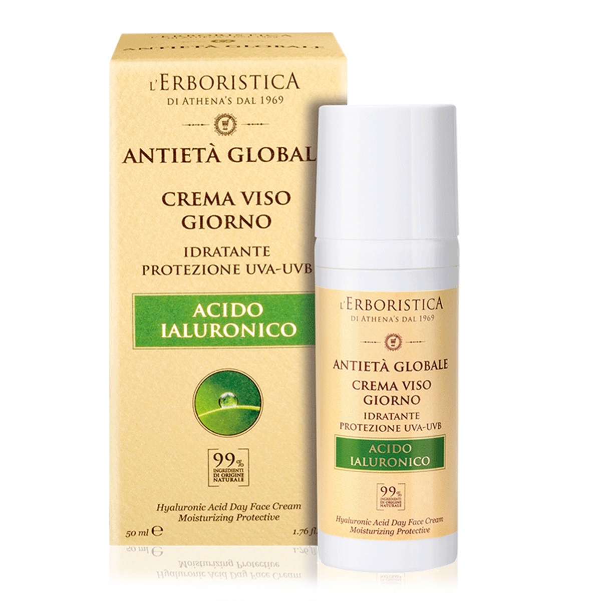 L'Erboristica Athena's Crema Viso Giorno Antietà Globale 50 ml - Idratante con Acido Ialuronico e Protezione UVA/UVB