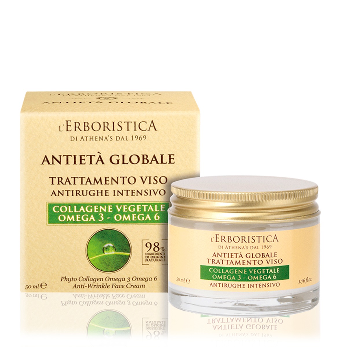 L'Erboristica Crema Viso Antietà Globale - Trattamento Antirughe Intensivo con Collagene Vegetale e Omega 3 & 6, 50 ml