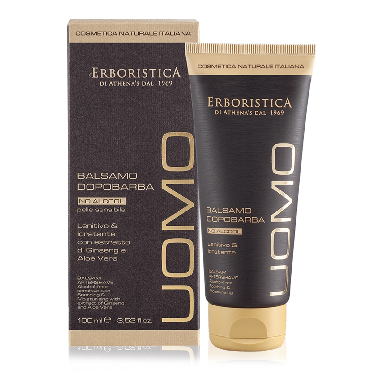Athena's L'Erboristica Balsamo Dopobarba Uomo 100ml - Lenitivo e Idratante, Privo di Alcool, con Ginseng e Aloe Vera per Pelli Sensibili