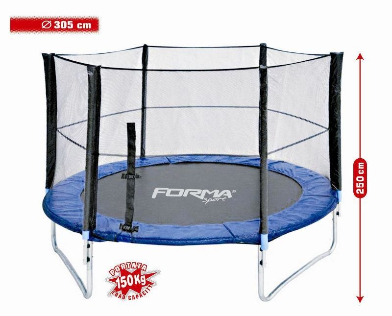 MANDELLI Tappeto Elastico 305 cm con Rete di Protezione 180 cm - Portata Massima 150 kg, Struttura in Acciaio Galvanizzato, Impermeabile e Resistente ai Raggi UV