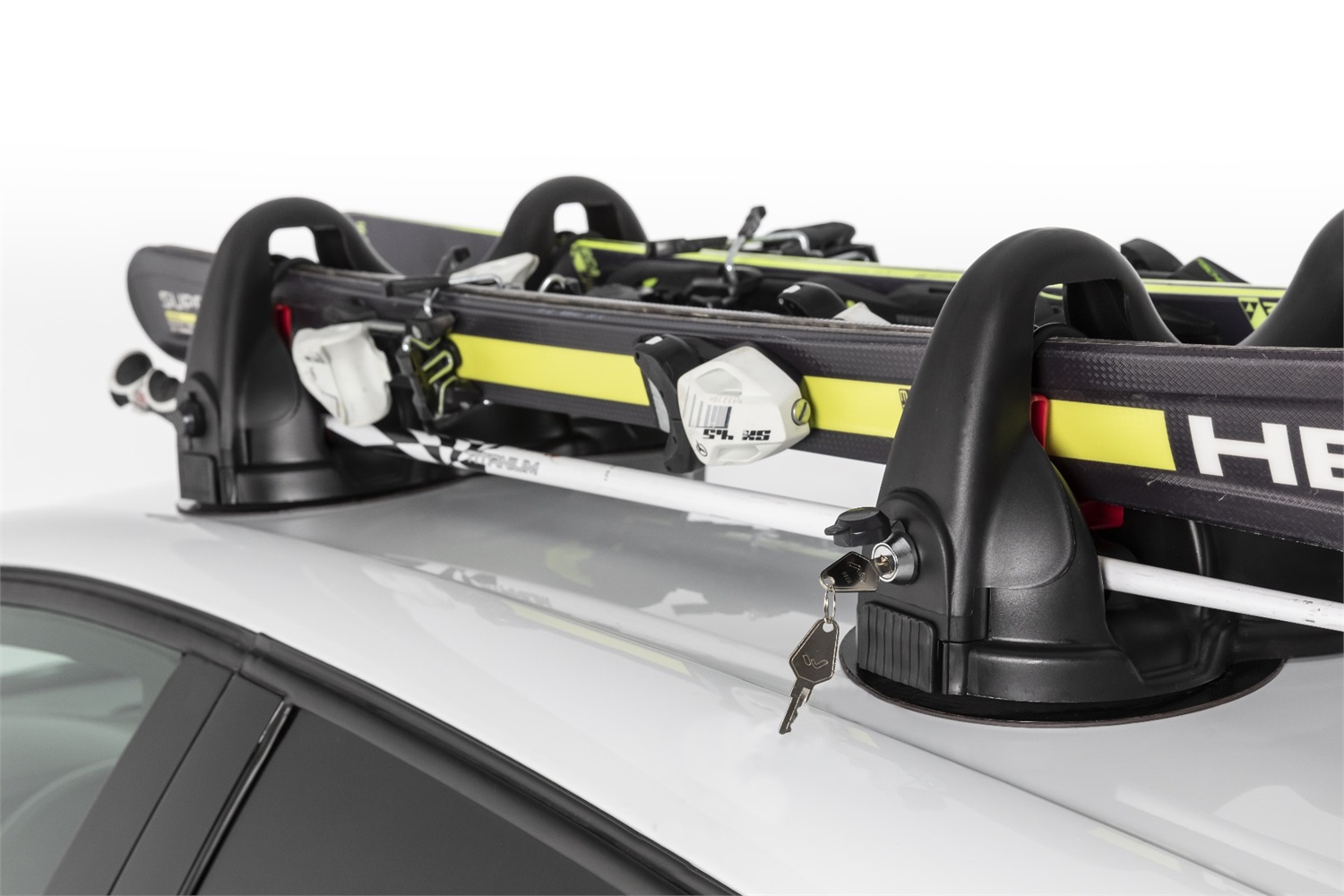 MENABO' HIMALAYA Portasci Magnetico con Serratura per 2 Paia di Sci e 2 Bastoncini, Design Aerodinamico, Portata Max 14 kg