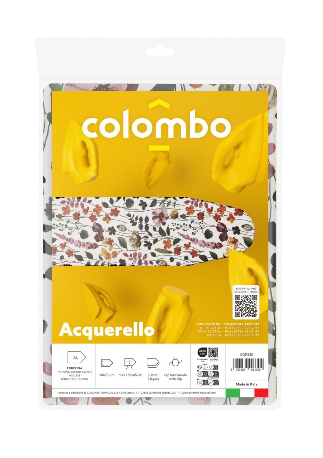 Colombo Copriasse CLM575520 - Copertura superiore dell'asse da stiro in 100% cotone, 33x25x4 cm, con imbottitura extra e elastico, colori assortiti, prodotto in Italia