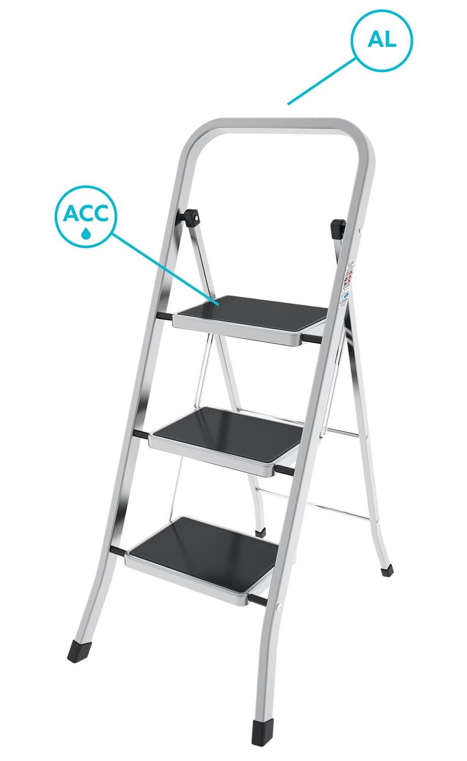 COLOMBO Sgabello Scala Factotum in Alluminio 3 Gradini - Altezza 108 cm, Portata Max 150 kg, Tappetino Antiscivolo