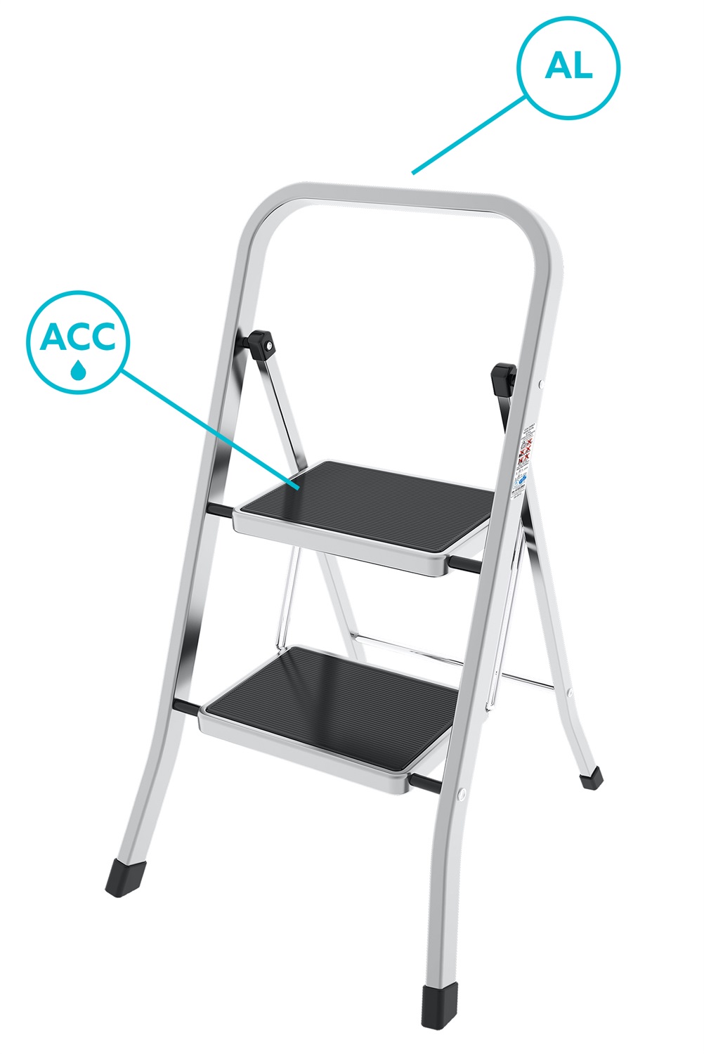 Colombo Sgabello Factotum in Alluminio 2 Gradini Argento con Tappetino Antiscivolo - Portata Massima 150 kg