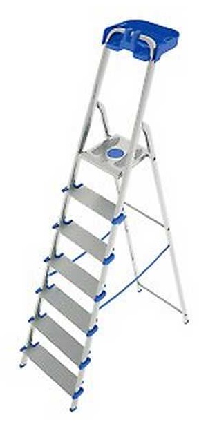 Colombo Scala Atlantica 7 Gradini in Alluminio Extra Large con Piedini Antiscivolo e Vaschetta Portautensili - Portata 150 kg