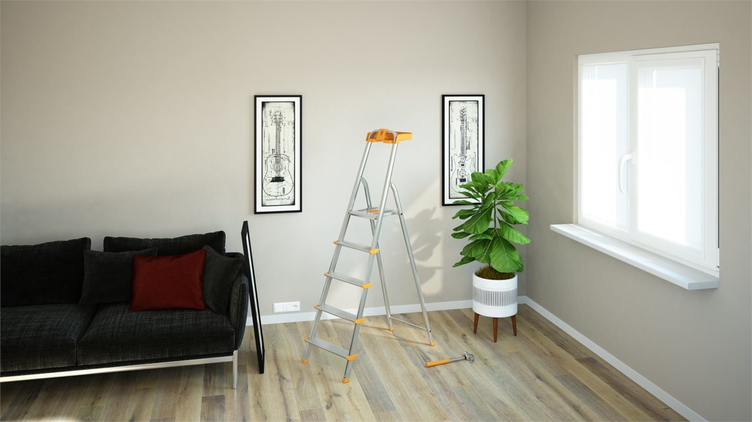 Colombo Scala Attica in Alluminio con 5 Gradini, Portata Massima 150 kg, Vaschetta Portaoggetti Ribaltabile, Piedini e Gradini Antiscivolo, Certificata EN 131