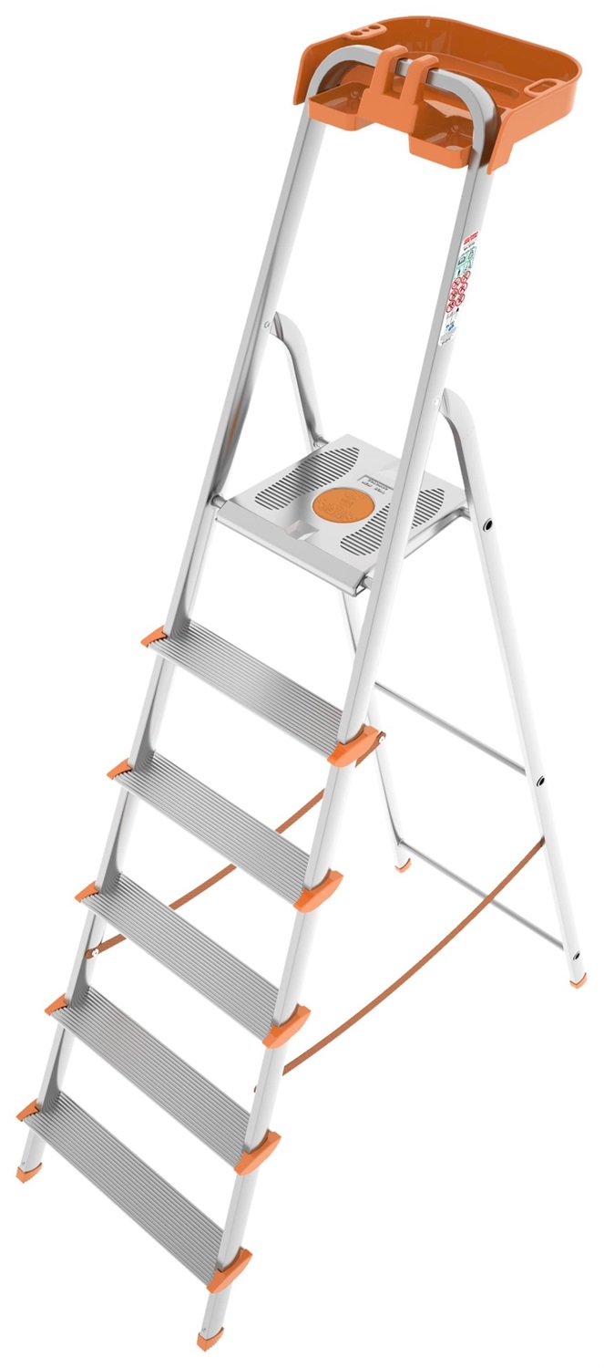 Colombo Scala ATTICA in Alluminio con 8 Gradini, Vaschetta Portaoggetti Ribaltabile, Piedini e Gradini Antiscivolo, Certificata EN131, Portata 150kg, Made in Italy