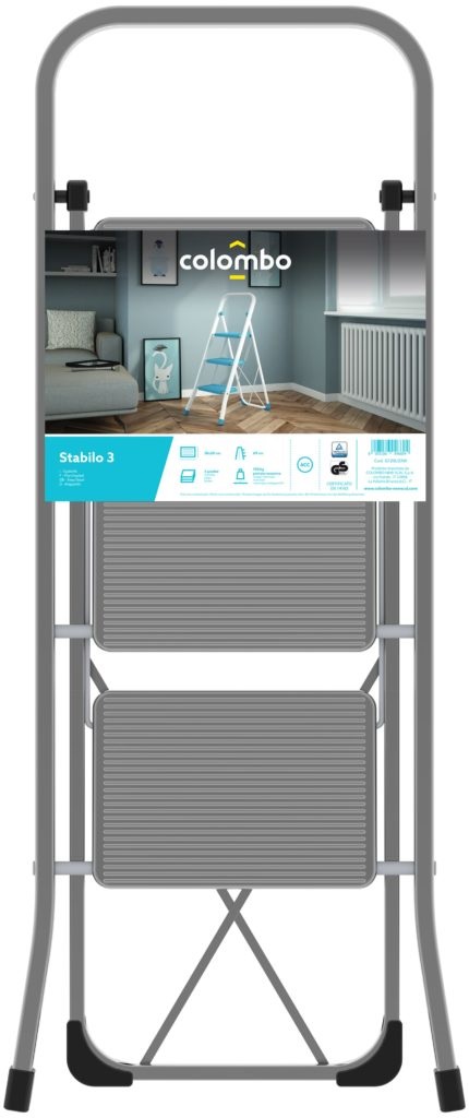 Colombo New Scal Stabilo 2 Sgabello Pieghevole in Acciaio - 2 Gradini, Portata 150 kg, Altezza 81 cm, Superficie Antiscivolo
