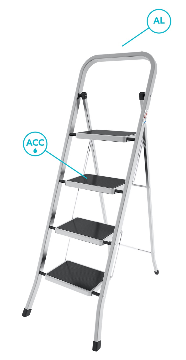 Colombo Sgabello Scala Factotum in Alluminio, 4 Gradini, Altezza 131 cm, Portata Massima 150 kg, Tappetino Antiscivolo