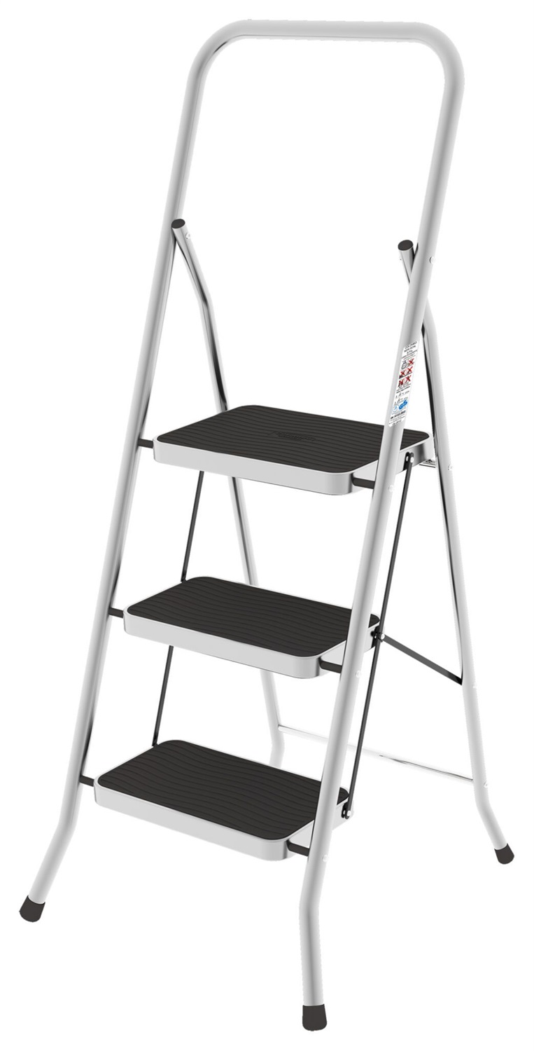 Colombo Sgabello Security 3 Gradini XL in Alluminio e Acciaio con Maniglione di Sicurezza e Tappetino Antiscivolo, Portata Max 150kg
