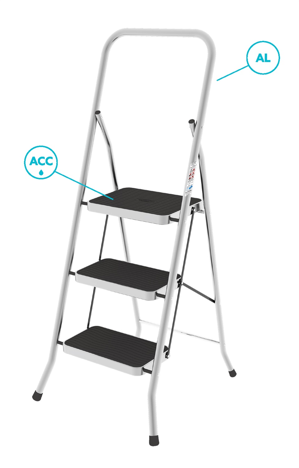 Colombo Sgabello Security 3 Gradini XL in Alluminio e Acciaio con Maniglione di Sicurezza e Tappetino Antiscivolo, Portata Max 150kg