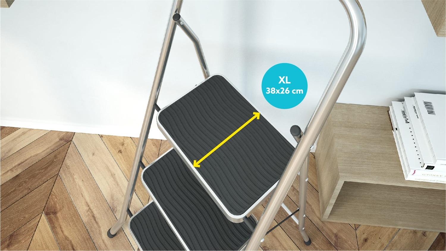 Colombo Sgabello Security 3 Gradini XL in Alluminio e Acciaio con Maniglione di Sicurezza e Tappetino Antiscivolo, Portata Max 150kg