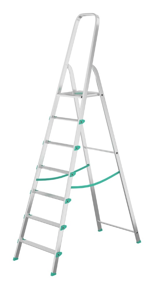 Colombo Scala Libellula 7 Gradini in Alluminio - Portata Max 150 kg, Antiscivolo, Maniglione di Sicurezza