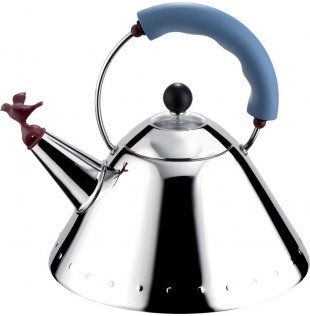 Alessi Bollitore Oisillon 9093 con Fischietto a Uccellino - Acciaio Inossidabile 18/10 - Design Michael Graves - Blu - 2 L