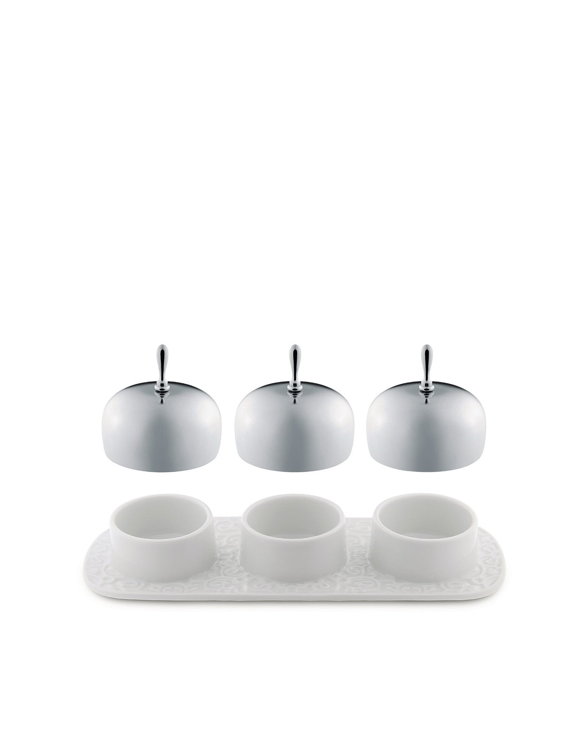 Alessi Marmellatiera Dressed - Ciotola per Marmellata a Tre Scomparti in Porcellana Bianco, Design di Marcel Wanders, Dimensioni 20.5 x 8 x 6.5 cm