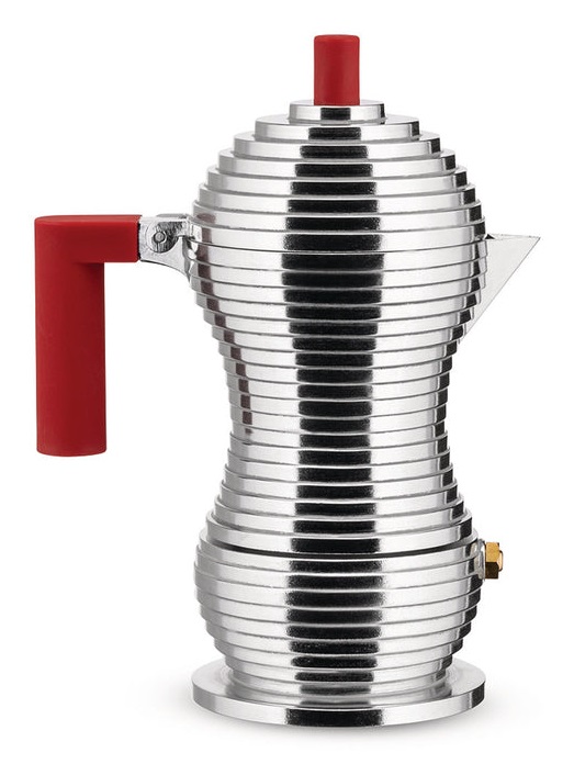Alessi Pulcina Caffettiera Espresso 3 Tazze in Fusione di Alluminio Rosso - Design di Michele De Lucchi