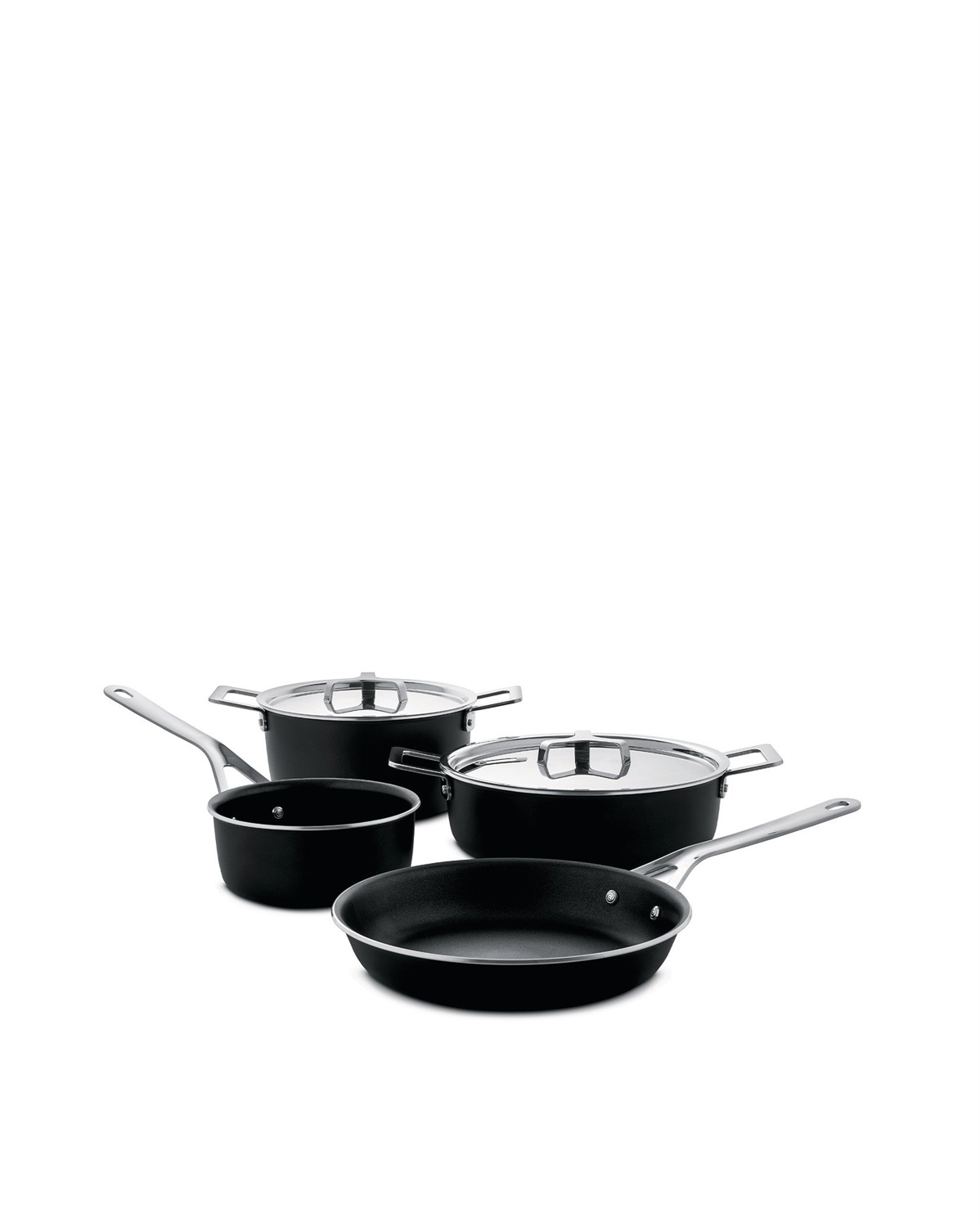 Alessi Pots&Pans Set di Pentole e Padelle 6 Pezzi in Alluminio e Acciaio Inossidabile, Colore Nero