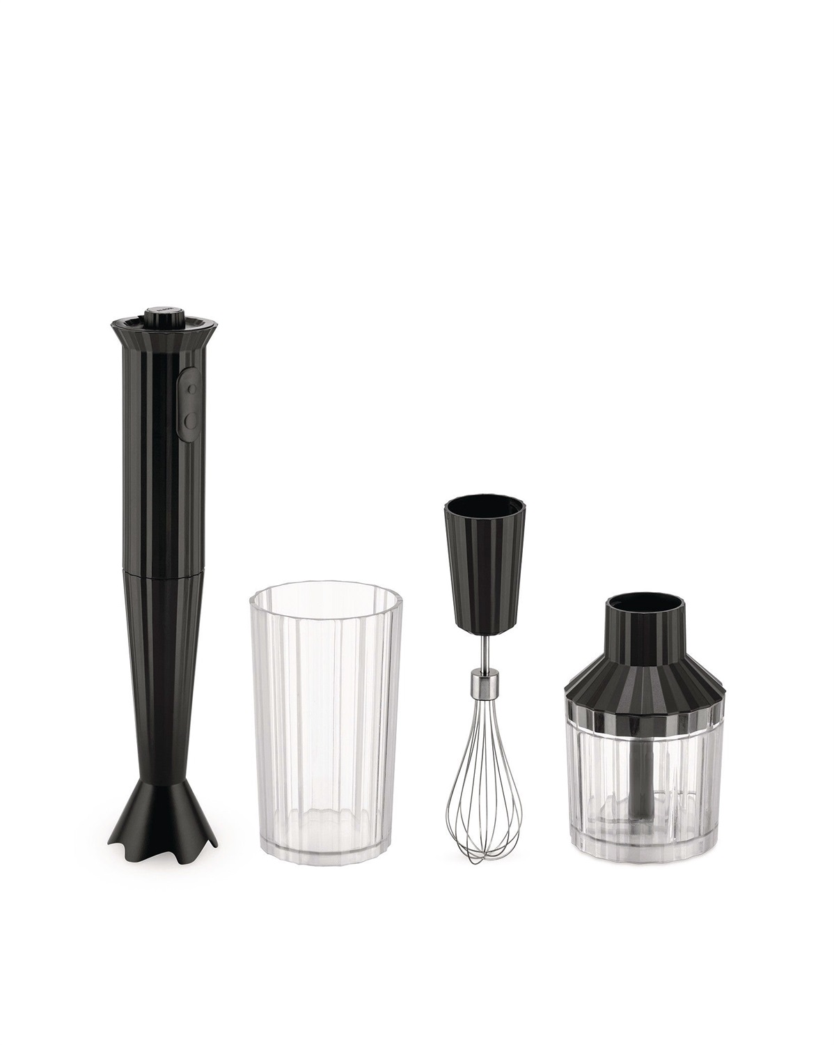 Alessi MDL10S B Frullatore a Immersione Plissé Nero - 500W, Resina Termoplastica, Bicchiere Graduato, Frusta e Tritatutto