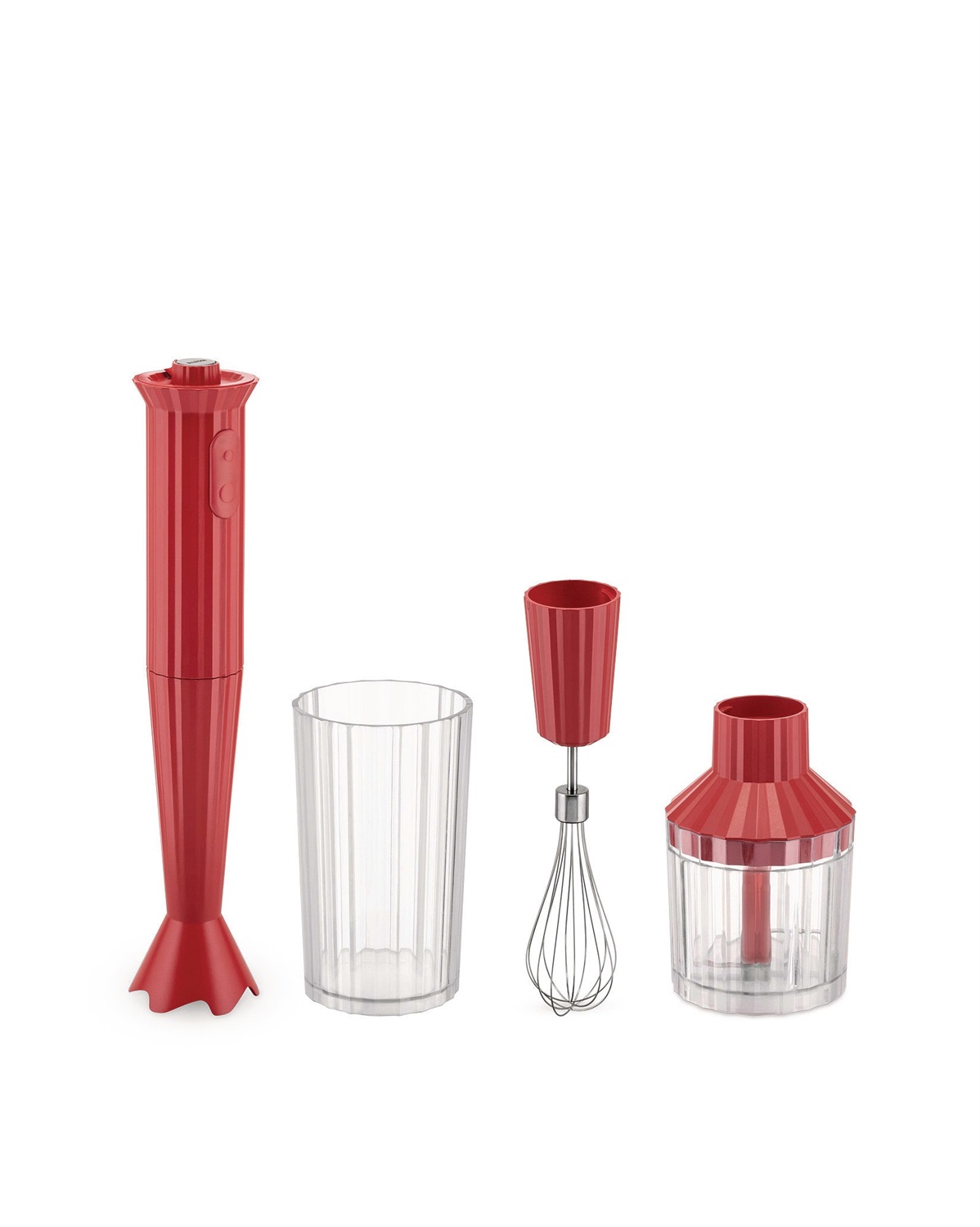 Alessi Plissé MDL10S R - Frullatore a Immersione Rosso con Bicchiere Graduato, Frusta e Tritatutto, 500W, Design di Michele De Lucchi