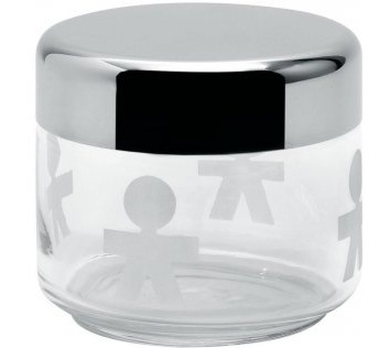 Alessi Girotondo AKK35 Barattolo Ermetico in Vetro Serigrafato con Coperchio in Acciaio Lucido - Capacità 50 cl