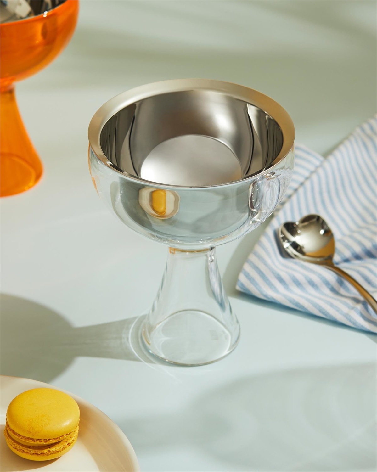 Alessi Big Love AMMI01S O - Set Coppa Gelato in Acciaio Inossidabile e Cucchiaino a Forma di Cuore, Arancio