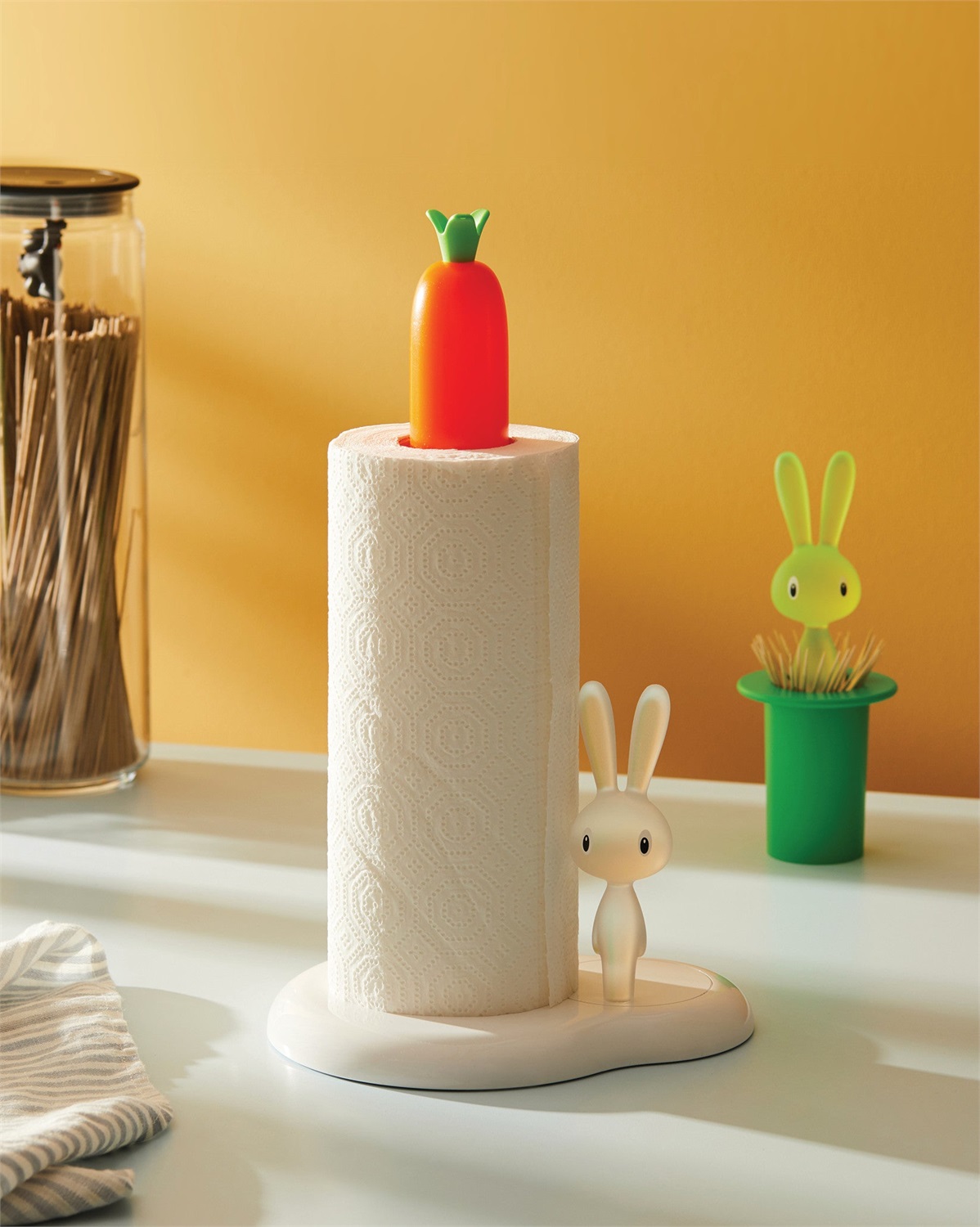 Alessi ASG42/H W Bunny & Carrot Portarotolo da Cucina in Resina Termoplastica Bianco - Design di Stefano Giovannoni