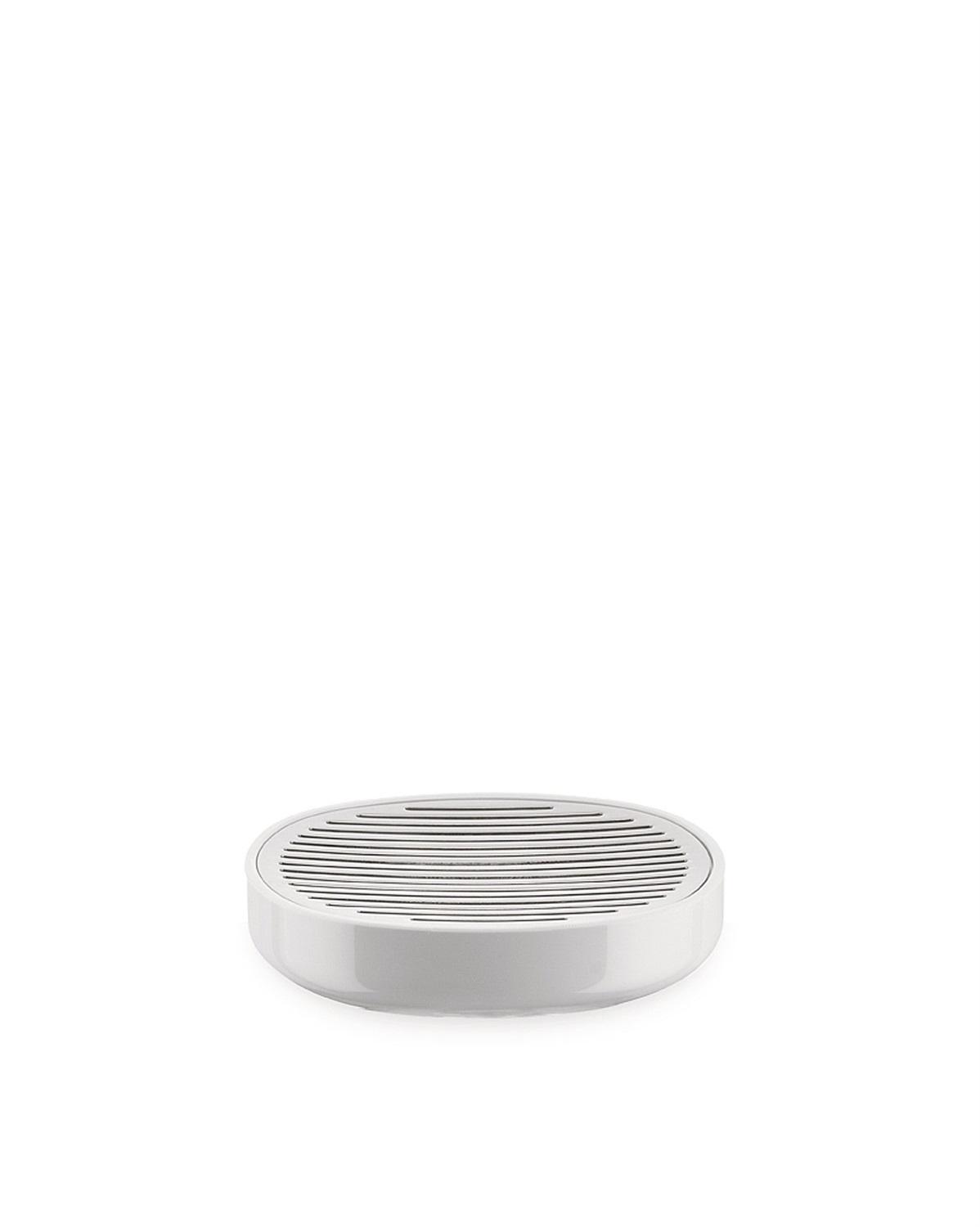 Alessi Birillo PL04 W Portasapone di Design in PMMA e Acciaio Inossidabile 18/10, Bianco - Design Minimalista con Griglia Removibile, Dimensioni 11x11x3 cm